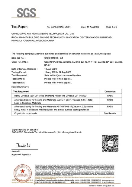 China Guangdong XiMi New Material Technology Co., Ltd zertifizierungen