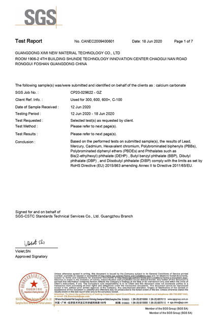 China Guangdong XiMi New Material Technology Co., Ltd zertifizierungen